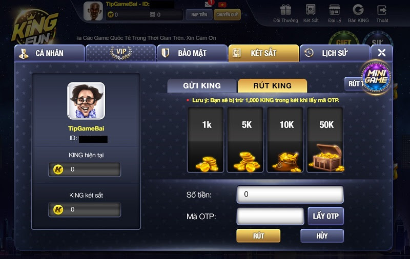 Hướng dẫn rút tiền tại KING FUN