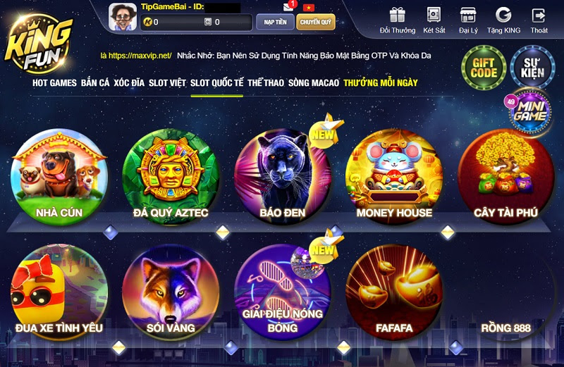 Kho game Slot Quốc tế tại KING FUN