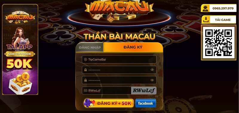 Cửa sổ điền thông tin đăng ký tại Macau Club