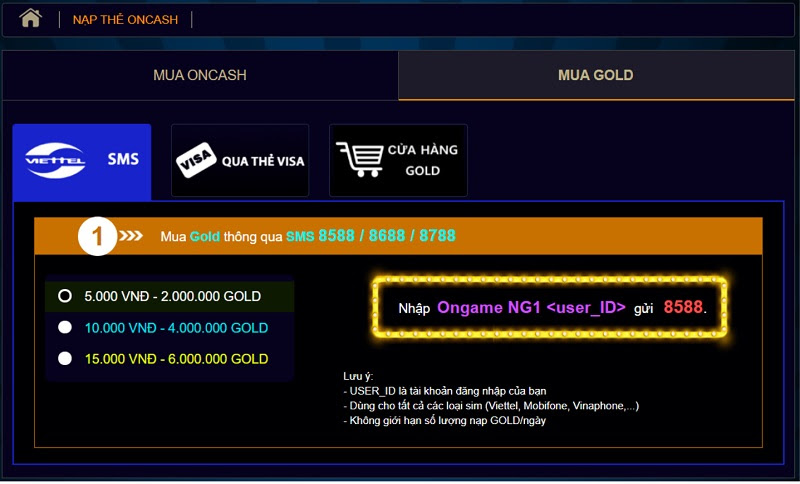 Hướng dẫn mua Gold tại OnGame vn mới nhất 2021