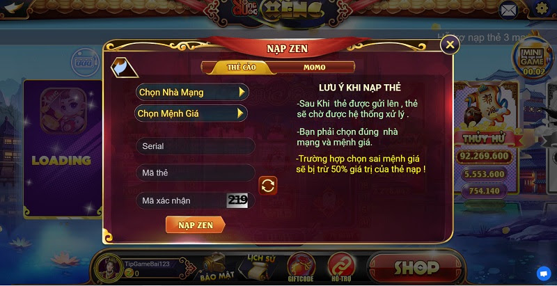 Cách nạp tiền tại vuongquocxeng