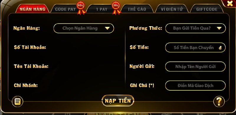 Hướng dẫn nạp tiền tại cổng game bài Ric win