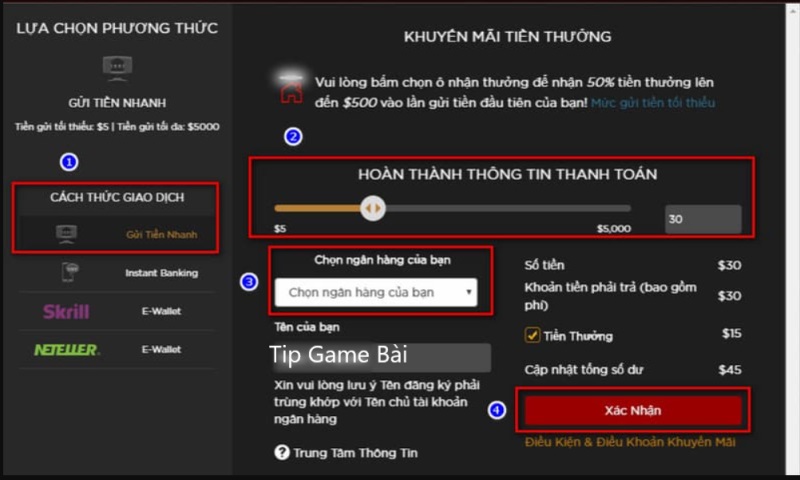 Cách nạp tiền vô cùng nhanh gọn tại nhà cái Live Casino House