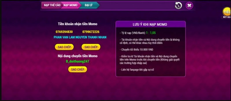 Hướng dẫn nạp tiền tại Banh win