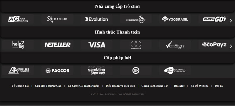 Những hình thức thanh toán đa dạng tại Empire777