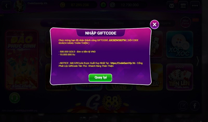 Lưu ý khi nhận Giftcode G88