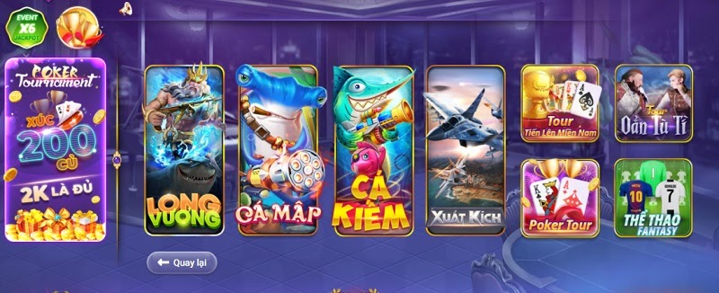 Đa dạng tựa game tại khu vực bắn cá Gamvip