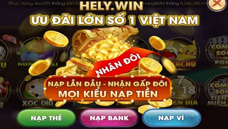 Khuyến mãi nạp lần đầu tại game bắn cá Hely Win