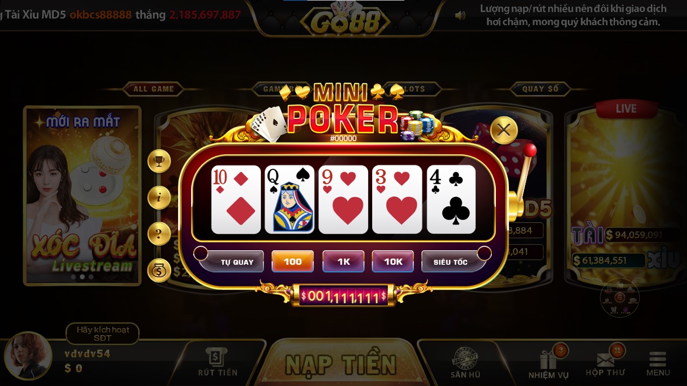 game bai Mini Poker Go88 